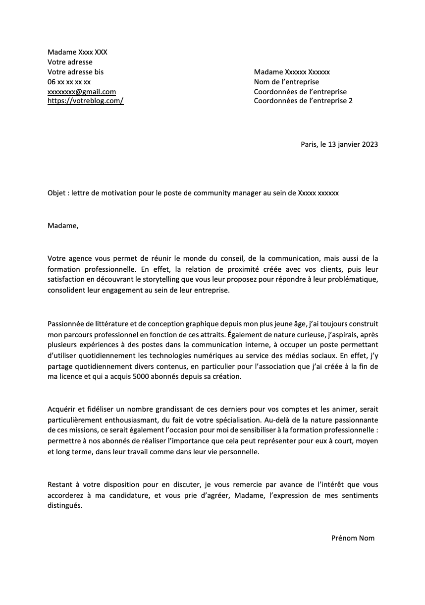 Exemple de lettre de motivation pour les secteurs du numérique, de l'ingénierie, du conseil et de l'événementiel